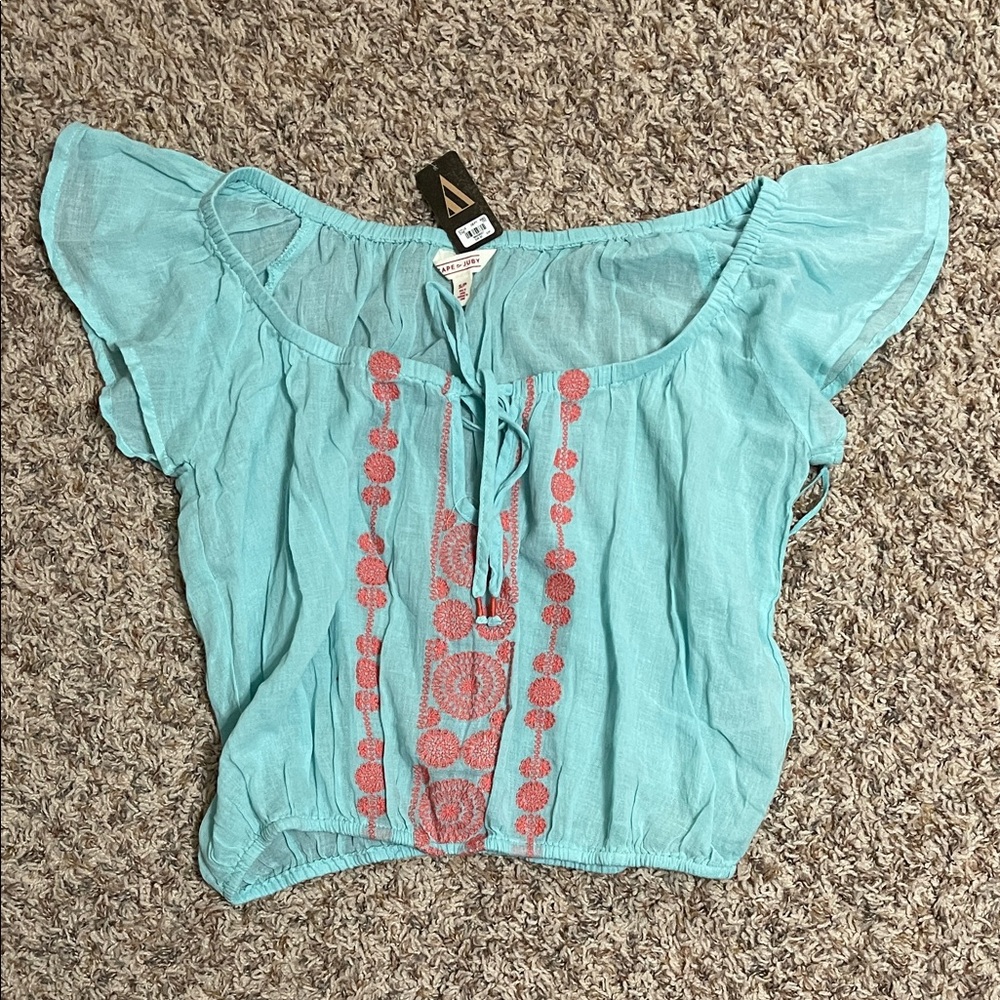 Women's Aqua Embroidered Top